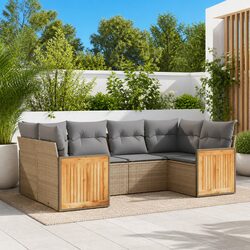 Garden Sofa Set 6 Piece Outdoor Furniture Beige Poly Rattan Patio Seating