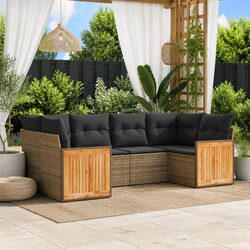 Garden Sofa Set 6 Piece Outdoor Furniture Grey Poly Rattan Modular Patio Seating