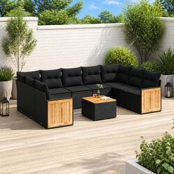 Garden Sofa Set 10 Piece Outdoor Patio Furniture Black Poly Rattan Modular with