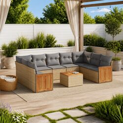 Garden Sofa Set 10 Piece Outdoor Furniture Poly Rattan Beige Patio Lounge with