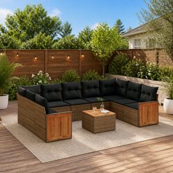 Garden Sofa Set 10 Piece Outdoor Furniture with Cushions Storage Grey Rattan