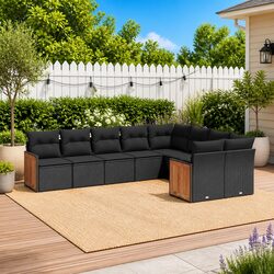 Garden Sofa Set 9 Piece Outdoor Patio Furniture Black Poly Rattan Modular Lounge