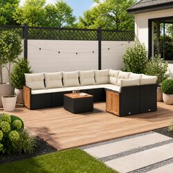 Garden Sofa Set 10 Piece Outdoor Furniture Black Poly Rattan Patio Lounge