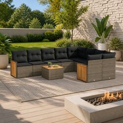 Garden Sofa Set 10 Piece Outdoor Furniture Patio Lounge Grey Poly Rattan Modular