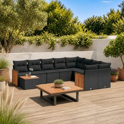 Garden Sofa Set 10 Piece Outdoor Furniture Black Poly Rattan Patio Seating
