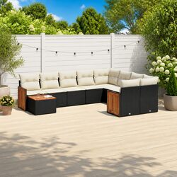 Garden Sofa Set 10 Piece Outdoor Furniture Black Poly Rattan Patio Lounge with