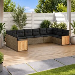 Garden Sofa Set 10 Piece Outdoor Furniture with Cushions Grey Rattan Patio