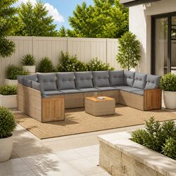 Garden Sofa Set 11 Piece Outdoor Furniture Beige Poly Rattan Patio Modular
