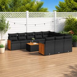 Garden Sofa Set 11 Piece Outdoor Furniture Patio Black Poly Rattan Modular