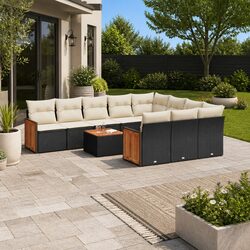 Garden Sofa Set 11 Piece Outdoor Furniture Patio Lounge Black Poly Rattan