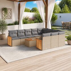 Garden Sofa Set 11 Piece Outdoor Furniture Patio Beige Poly Rattan Modular