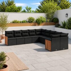 Garden Sofa Set 10 Piece Outdoor Furniture Patio Seating Black Poly Rattan