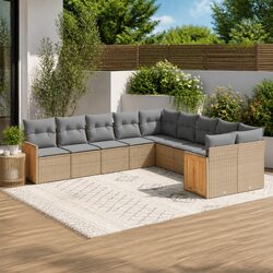 Garden Sofa Set 10 Piece Outdoor Furniture Patio Beige Poly Rattan Modular