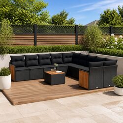 Garden Sofa Set 11 Piece Outdoor Furniture Patio Lounge Black Rattan Modular