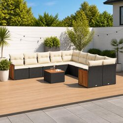 Garden Sofa Set 11 Piece Outdoor Furniture Black Poly Rattan Patio Sectional