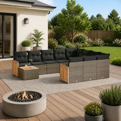 Garden Sofa Set 11 Piece Outdoor Furniture Grey Poly Rattan Patio Sectional