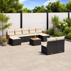 Garden Sofa Set 10 Piece Outdoor Furniture with Cushions Storage Black Rattan