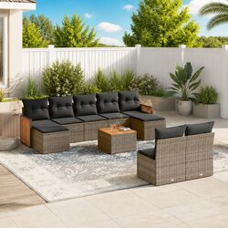 Garden Sofa Set 10 Piece Outdoor Furniture Grey Poly Rattan Patio Seating with
