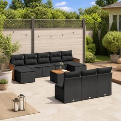 Garden Sofa Set 11 Pieces Outdoor Furniture Modular Black Poly Rattan Patio