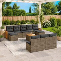 Garden Sofa Set 11 Piece Outdoor Furniture Patio Grey Poly Rattan Modular