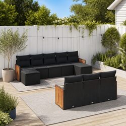 Garden Sofa Set 10 Piece Outdoor Furniture Black Poly Rattan Modular Patio