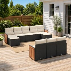 10 Piece Garden Sofa Set Outdoor Patio Furniture Black Poly Rattan with Cushions