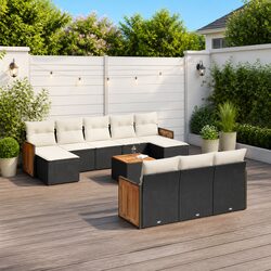 Garden Sofa Set 11 Piece Outdoor Furniture Patio Black Poly Rattan Modular