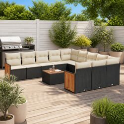 Garden Sofa Set 12 Piece Outdoor Furniture Patio Lounge Black Poly Rattan