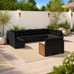 Garden Sofa Set 12 Piece Outdoor Furniture Patio Lounge Black Poly Rattan