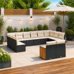 Garden Sofa Set 12 Piece Black Poly Rattan Outdoor Furniture Patio Modular