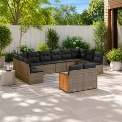 Garden Sofa Set 12 Piece Outdoor Furniture Grey Poly Rattan Modular Patio Lounge
