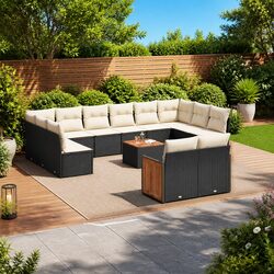 Garden Sofa Set 13 Piece Outdoor Furniture Black Poly Rattan Modular Patio
