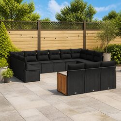 Garden Sofa Set 13 Piece Outdoor Furniture Black Poly Rattan Modular Patio