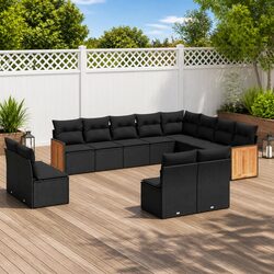 12-Piece Outdoor Garden Sofa Set with Cushions Storage Modular Black Poly Rattan