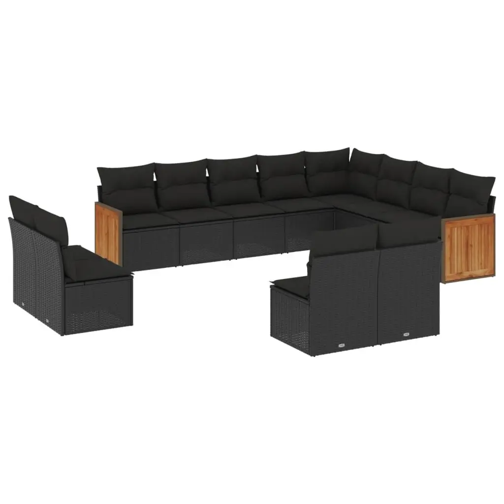 12-Piece Outdoor Garden Sofa Set with Cushions Storage Modular Black Poly Rattan