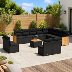 Garden Sofa Set 13 Piece Outdoor Furniture Black Poly Rattan Modular with