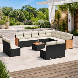 Garden Sofa Set 13 Piece Outdoor Furniture Patio Black Poly Rattan Modular