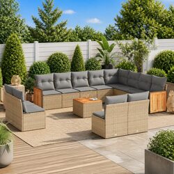 Garden Sofa Set 13 Piece Outdoor Furniture Beige Poly Rattan Modular Patio
