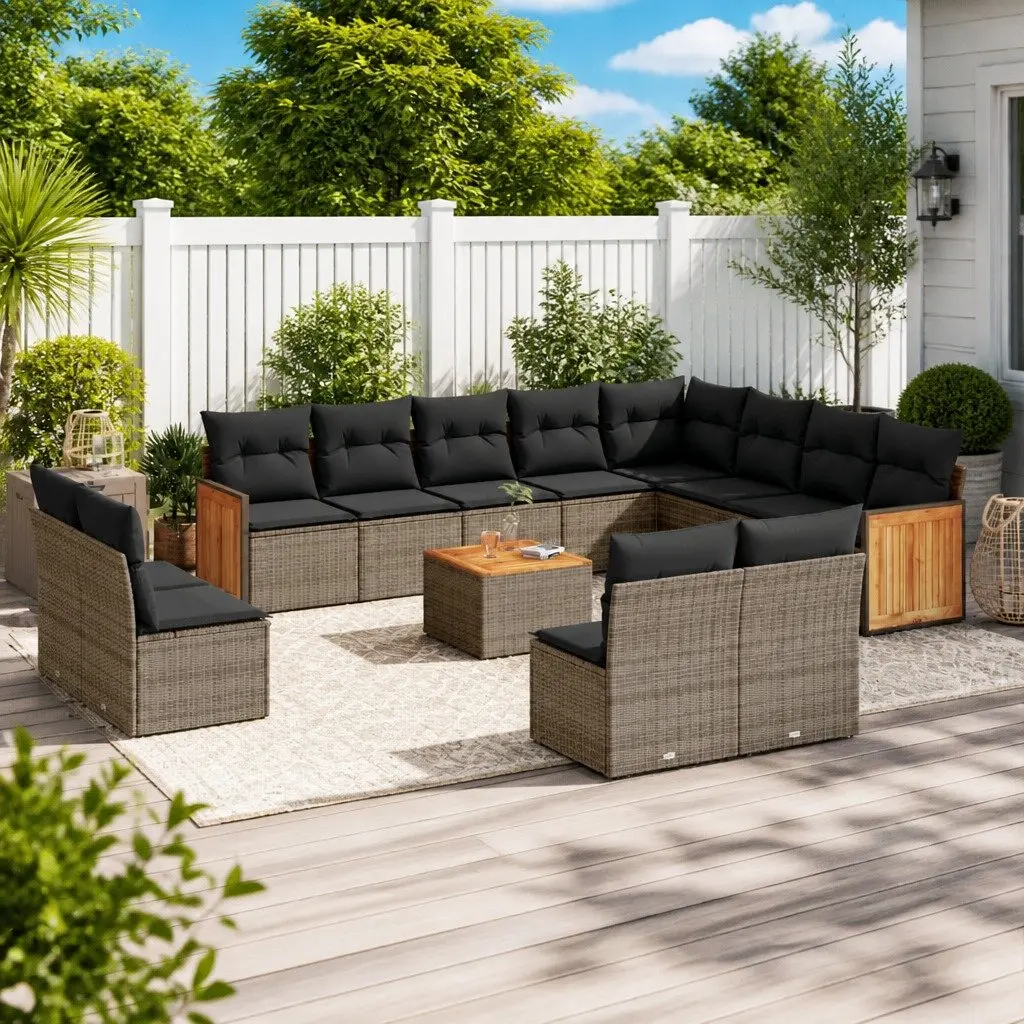 Garden Sofa Set Modular 13 Piece Outdoor Furniture Grey Poly Rattan