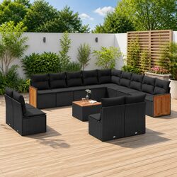 Garden Sofa Set 14 Piece Outdoor Patio Furniture Modular Black Poly Rattan