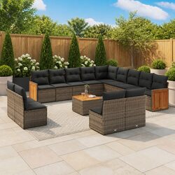 Garden Sofa Set 14 Piece Outdoor Furniture Grey Poly Rattan Modular Patio