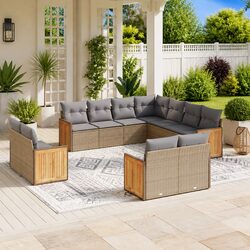 Garden Sofa Set 11 Piece Outdoor Furniture Patio Beige Modular Lounge with