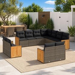Garden Sofa Set 11 Piece Outdoor Furniture with Cushions Grey Poly Rattan