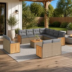 Garden Sofa Set 12 Piece Outdoor Furniture Patio Beige Poly Rattan Modular