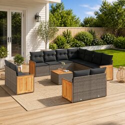 Garden Sofa Set 12 Piece Outdoor Furniture Grey Rattan Patio Seating with