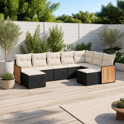 Garden Sofa Set 9 Piece Outdoor Furniture Black Poly Rattan Patio Lounge Seating