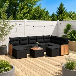 Garden Sofa Set 10 Piece Outdoor Patio Furniture Black Poly Rattan with Storage