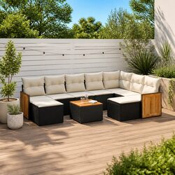 10 Piece Garden Sofa Set Black Poly Rattan Outdoor Furniture Patio Lounge