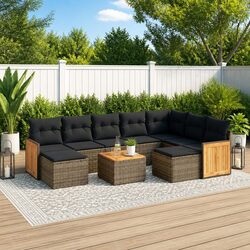 Garden Sofa Set 10 Piece Outdoor Furniture Grey Poly Rattan Modular Patio