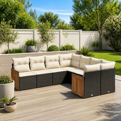 Garden Sofa Set 8 Piece Outdoor Furniture Patio Sectional Black Poly Rattan